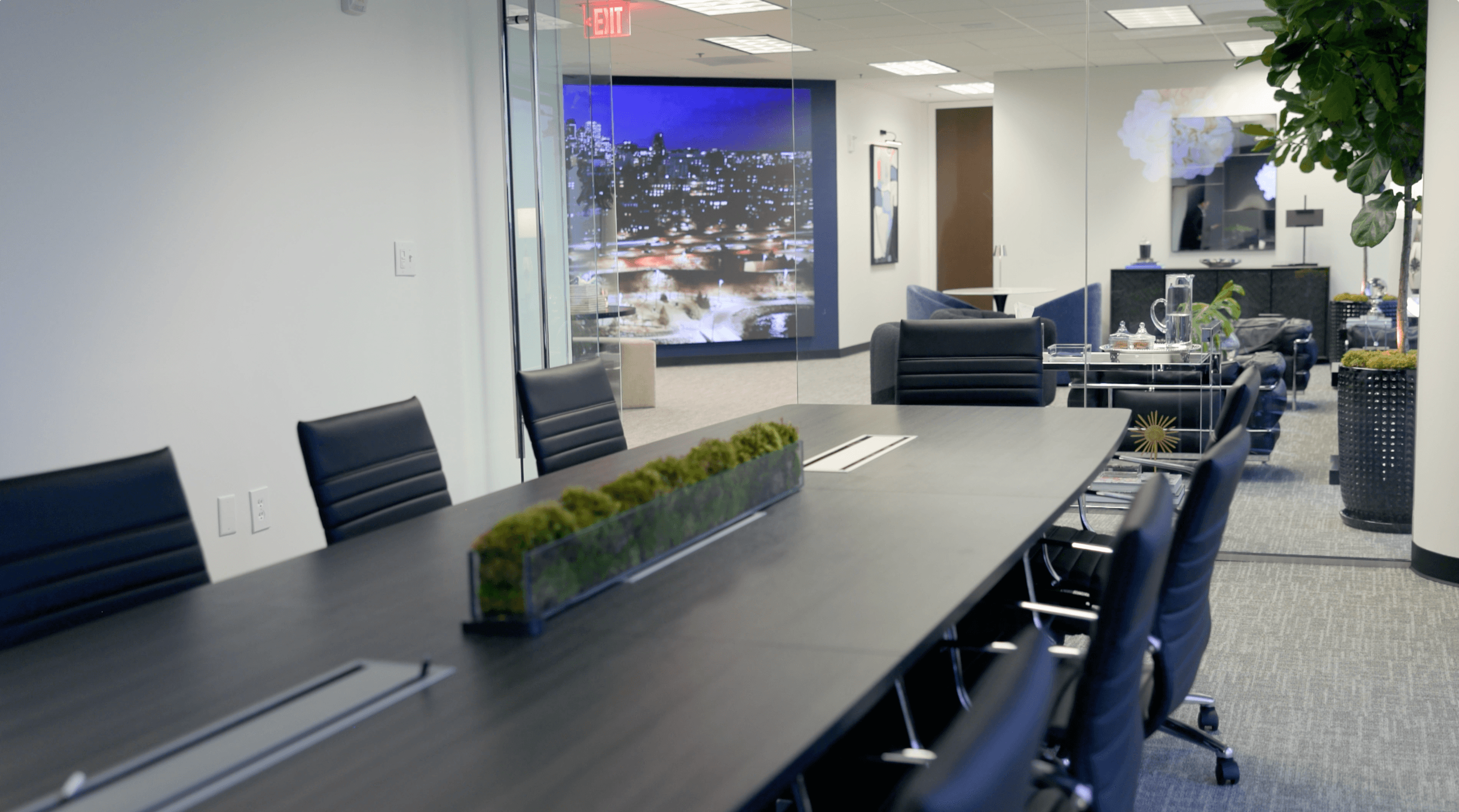 Conference table set for a working session